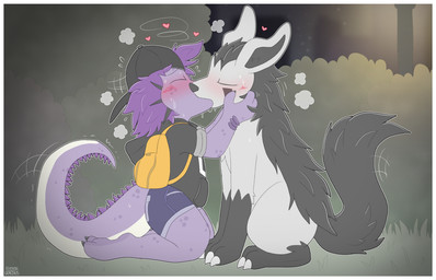 anthro anthro_on_feral bestiality bestiality_kiss blush border claws clothing duo eyes_closed female female_on_feral feral grass interspecies kissing kneeling male male/female night outside plant pokephilia quadruped side_view white_border graedius_(artist) nintendo pokemon zullie_(graedius) generation_3_pokemon mightyena pokemon_(species) scalie