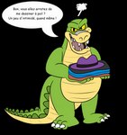 3_toes angry anthro biped clothing feet green_body holding_clothing holding_object male nude slightly_chubby solo text toes jolly_the_lizard brok_the_investigator cowcat_games brok_(brok_the_investigator) alligator alligatorid crocodilian reptile scalie 2021 alpha_channel french_text hi_res translated