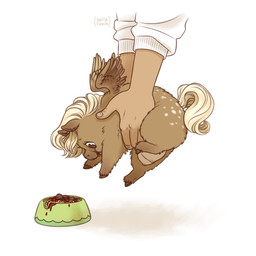 ambiguous_gender ambiguous_human blonde_hair bowl brown_body brown_eyes brown_fur brown_hooves clothed clothed_human clothing container crotch_breasts duo female female_feral feral food fur hair happy hooves lifting_another looking_at_object markings nipples open_mouth open_smile pasta side_view simple_background smile solo_focus spaghetti spots spotted_markings tail tan_body tan_skin text white_background wings yellow_tail young young_female young_feral awfulfawn fluffy_pony honeybear_(awfulfawn) fluffy_pony_(species) human mammal 2026 artist_name digital_drawing_(artwork) digital_media_(artwork) hi_res shaded