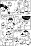 anthro assisted_exposure black_hair bottomwear breasts brown_wantholf clothing comic dialogue duo elephant elephantid english_text female furgonomic_bottomwear furgonomics hair infatuation karno male male/female mammal monochrome nipples nude overweight pen_(artwork) proboscidean tail tail_button_bottoms tail_clothing text traditional_media_(artwork) trunk two_ton_tina two_tons_of_fun undressing