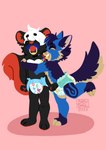 ambiguous_gender anthro baby diaper duo hug pacifier young wuta-tumaki canid canine canis mammal mephitid skunk wolf absurd_res hi_res