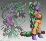 anthro anthrofied clothing female green_eyes green_hair hair lock long_hair prison_uniform prisoner red_eyes skinsuit solo tight_clothing conditional_dnp loupgarou friendship_is_magic hasbro my_little_pony mane-iac_(mlp) equid equine horse mammal pony 2018