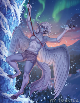 anthro biped clothed clothed_anthro clothed_male clothing feathers fingers front_view fur hair hooves male navel night outside sky snow snowing solo standing tail teeth wings winter imanika mythology equid equine mammal mythological_creature mythological_equine pegasus 2025 digital_drawing_(artwork) digital_media_(artwork)