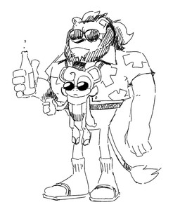 anthro beverage beverage_can clothing duo female footwear male sandals shoes mellodillo idw_publishing sega sonic_the_hedgehog_(comics) sonic_the_hedgehog_(idw) sonic_the_hedgehog_(series) claire_voyance smithy_the_lion atelid felid haplorhine howler_monkey lion mammal monkey new_world_monkey pantherine primate monochrome