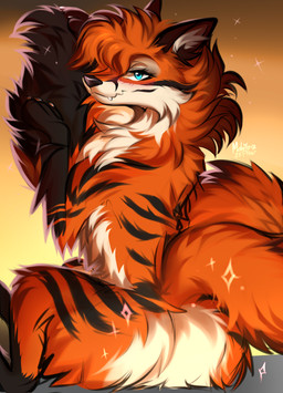 beach blush blush_lines butt cheek_tuft facial_tuft feral fluffy fluffy_chest fluffy_ears fluffy_hair fluffy_tail glitter hair male neck_tuft pose sassy seduced seductive solo sparkles summer tail tail_hug teasing tuft wide_hips mohitopaw prazaar canid canine fox mammal pinup