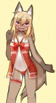 accessory adolescent anthro blush bow_knot bra breasts camel_toe clothed clothing female fur garter hair heart_eyes heart_symbol kemono looking_at_viewer navel negligee open_mouth panties simple_background skimpy solo standing teeth translucent translucent_clothing underwear young peruri canid canine canis domestic_dog mammal