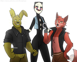 anthro clothed clothing group male muscular muscular_male puppet simple_background namygaga five_nights_at_freddy's five_nights_at_freddy's_2 five_nights_at_freddy's_3 fnafng scottgames foxy_(fnaf) marionette_(fnaf) springtrap_(fnaf) canid canine fox lagomorph leporid mammal rabbit 2018 absurd_res digital_media_(artwork) hi_res