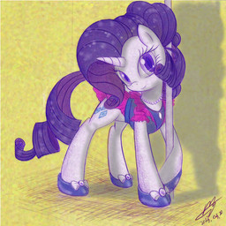 clothing cutie_mark dress female feral footwear fur gem hair horn pearl_(gem) pole purple_eyes purple_hair quadruped shoes smile solo tail white_body white_fur faintheartedrarity friendship_is_magic hasbro my_little_pony mythology rarity_(mlp) equid equine mammal mythological_creature mythological_equine unicorn 1:1 2013