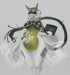 air_vent antennae_(anatomy) bevor big_hands black_antennae cable cable_tail claws computer cooling_device cooling_fans electronics ethernet_cable featureless_crotch female functional_cleavage graphics_card green_eyes grey_background holding_object laptop machine motherboard neutral_pose paws sata_cable screen screen_eyes screen_face simple_background smoke smoke_from_vent solo standing translucent translucent_body usb_cable water_cooling_loop white_body white_hands white_legs wide_hips yellow_body zip_tie swiwwel asus computer_humanoid humanoid robot robot_humanoid absurd_res hi_res portrait three-quarter_portrait