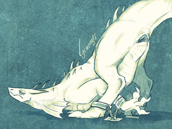 ambiguous_gender animal_genitalia bdsm bondage bound chain chained claws cloaca feral frill_(anatomy) genitals horn sad solo spikes uncomfortable lycaenops mythology dragon mythological_creature mythological_scalie scalie 4:3 hi_res