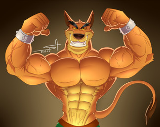 abs anthro barazoku bottomwear bracelet clothing eyebrows fangs flexing flexing_bicep flexing_both_biceps fur grin jewelry looking_at_viewer male manly muscular muscular_anthro muscular_male narrowed_eyes orange_body orange_fur pecs shirtless shorts smile solo spiked_bracelet spikes tail tail_tuft teeth thick_eyebrows tuft vein veiny_muscles yellow_sclera danielswolf1 activision crash_bandicoot_(series) tiny_tiger dasyuromorph mammal marsupial recently_extinct_species thylacine 2022 absurd_res hi_res