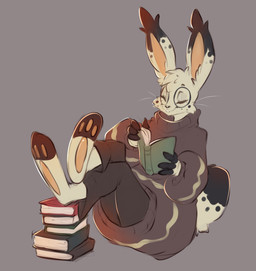 3_toes anatomically_inaccurate anatomically_inaccurate_pawpads anthro barefoot book bottomwear buckteeth clothing eyes_closed eyewear feet full_foot_pawpads glasses grey_background holding_book holding_object male pants pawpads paws pink_pawpads plantigrade round_glasses simple_background sitting smile soles solo sweater tail teeth toes topwear whiskers bunnywhiskerz johann_(dewriter) lagomorph leporid mammal rabbit 2025 digital_media_(artwork) hi_res
