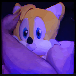 ambiguous_gender anthro arm_hair black_border black_clothing black_shirt black_topwear blue_eyes body_hair border clothing duo fur fur_tuft hug hugging_object hugging_plushie looking_at_viewer male male/ambiguous orange_body orange_fur out_of_frame plushie purple_light shirt smile topwear tuft white_body white_fur largedrat sega sonic_the_hedgehog_(series) miles_prower canid canine fox human humanoid mammal 1:1 2022 digital_media_(artwork) digital_painting_(artwork) draw_over hi_res painting_(artwork)