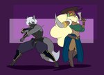 anthro black_body brown_body duo female gun hair male melee_weapon ninja_costume pirate_costume ranged_weapon sword weapon kaboozle nintendo pokemon whitney_the_whimsicott canid canine fox generation_5_pokemon mammal pokemon_(species) whimsicott