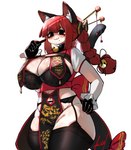 :3 areola areola_slip big_breasts black_eyes braided_hair breasts cleavage clothed clothing female garter_belt garter_straps gloves hair handwear huge_breasts inner_ear_fluff legwear midriff navel pelvic_curtain red_hair sidelocks smile solo tail thigh_highs tuft crr001 touhou rin_kaenbyou animal_humanoid cat_humanoid felid felid_humanoid feline feline_humanoid humanoid mammal mammal_humanoid absurd_res hi_res signature