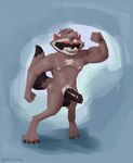 anthro balls belly brown_body brown_fur brown_penis claws digitigrade flexing flexing_bicep fur genitals humanoid_genitalia looking_at_viewer male mohawk nipples penis red_eyes sharp_teeth short_stack solo tail teeth ks_simp_(artist) guardians_of_the_galaxy marvel rocket_raccoon mammal procyonid raccoon hi_res