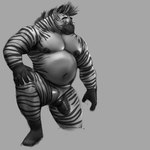 anthro areola ball_slip biped eyewear genitals glans glasses humanoid_genitalia humanoid_penis looking_sideways male male_anthro musclegut muscular nipples overweight pecs penis penis_poking_out penis_through_leghole plantigrade simple_background solo thick_penis azathura thayne_(azathura) equid equine mammal zebra hi_res monochrome