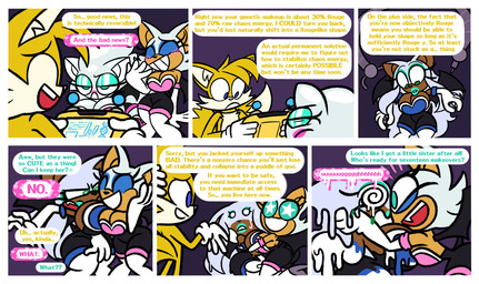 analysis analyzing anthro big_breasts breasts dialogue female goo_transformation green_eyes group hug hugging_another looking_at_another looking_down male star_eyes transformation trio frostlock sega sonic_the_hedgehog_(series) blush_the_bat miles_prower rouge_the_bat sonic_the_hedgehog bat canid canine eulipotyphlan fox hedgehog mammal red_fox true_fox comic