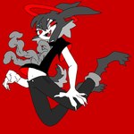 anthro clothed clothing female guts halo organs red_background simple_background solo 87sukiyaki lagomorph leporid mammal rabbit 1:1 hi_res