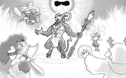 anthro axe female group hammer humor madness magic male melee_weapon sword tools weapon chromasophore deltarune elden_ring elden_ring_nightreign fromsoftware undertale_(series) berdly gerson_boom_(deltarune) kris_dreemurr libra_creature_of_night noelle_holiday susie_(deltarune) avian deer mammal monster new_world_deer reindeer reptile scalie turtle crossover hi_res monochrome