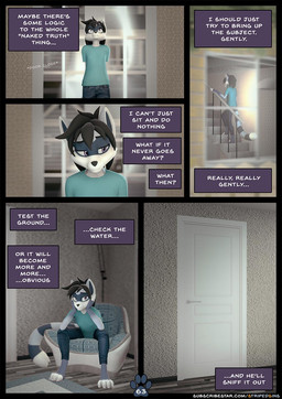 anthro black_hair blue_body blue_fur bottomwear chair clothed_breasts clothing denim denim_bottomwear denim_clothing digitigrade door female fur furniture hair head_in_hands jeans markings on_chair pants purple_eyes sitting sitting_on_chair solo stairs striped_markings striped_tail stripes tail tail_markings text thinking thinking_about_another worried worried_face worried_for_other worried_look willitfit striped_sins ryder_(striped_sins) mammal procyonid raccoon 3d_(artwork) comic digital_media_(artwork) english_text hi_res url