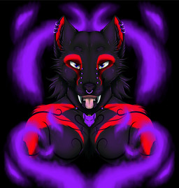 anthro breasts breath fangs female jewelry looking_at_viewer necklace panting piercing smoke solo teeth tongue azevix_(artist) irishwolf_lythi canid canine canis mammal vampire wolf bust_portrait portrait