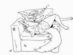 anthro armchair bottomwear breasts chair clothing ear_tuft eyes_closed eyewear female fur furniture furniture_damage glasses legs_together long_tail mouth_closed on_furniture paws shirt shorts sleeping snout solo sound_effects tail text text_on_clothing text_on_underwear topwear tuft underwear vowelless vowelless_sound_effect zzz deltav nasa lynn_(deltav) canid canine canis mammal wolf 4:3 animated short_playtime signature