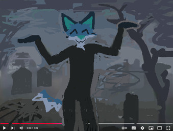 ^_^ anthro black_bottomwear black_clothing black_pants black_shirt black_topwear bottomwear clothing detailed_background eyes_closed holidays male pants plant shirt smile solo tombstone topwear tree demensa halloween youtube emil_(demensa) canid canine canis coyote domestic_dog mammal 2024