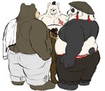 anthro barefoot between_bellies blush bodily_fluids canon_x_oc clothed clothing drooling feet group male male/male male_anthro moobs nipples overweight overweight_male round_ears saliva scar short_tail size_difference smile smirk spiral_eyes standing tail tiptoes topless topless_anthro topless_male tusks adrian_dough mihoyo zenless_zone_zero ben_bigger nitro_fuel_bear pan_yin_hu bear brown_bear giant_panda hyena mammal polar_bear ursine 2025