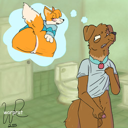 anthro anus bottomless cellulite clothed clothing coat coat_only collar female fluffy fluffy_tail frustrated genitals imagination male masturbation penis red_eyes shirt shirt_only small_penis solo spread_anus spreading stretch_marks tail thought_bubble topwear topwear_only vulva winter_coat warprat mammal_squad! lika_(mammal_squad!) milk_chocolate_(mammal_squad!) canid canine canis domestic_dog mammal 1:1 hi_res