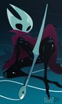 black_body breasts cloak clothed clothing crossed_legs featureless_breasts female genitals glistening glistening_body innie_pussy non-mammal_breasts partially_clothed presenting pussy red_clothing sitting small_breasts solo weapon ickleseed hollow_knight team_cherry hornet_(hollow_knight) arthropod humanoid hi_res