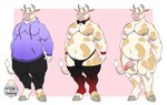 anthro balls belly biceps big_belly bottomwear bow_tie clothed clothing erection foreskin genitals hoodie hooves horn leggings legwear male muscular muscular_thighs navel nipples nude overweight pants pecs penis slightly_chubby solo standing thong tight_clothing topwear underwear 1ceberg bovid bovine cattle mammal absurd_res hi_res