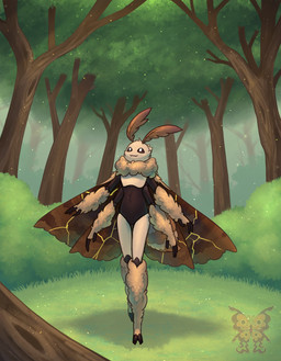 2_claws 4_arms antennae_(anatomy) anthro arthropod_abdomen biped black_body black_fur black_sclera brown_body brown_fur claws detailed_background digitigrade flesh_fang forest forest_background fur insect_wings kintsugi_(art) lepidopteran_wings multi_arm multi_limb nature nature_background neck_tuft outside plant solo standing striped_body striped_fur stripes tree tuft white_eyes wings cinderoid floof_(binaryfloof) arthropod insect lepidopteran moth hi_res