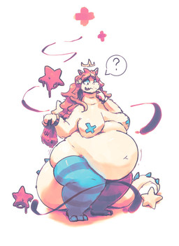 3_toes 4_fingers anthro belly belly_folds belly_overhang big_belly big_breasts biped blue_clothing blue_legwear blue_magic blue_stockings bottomless bottomless_anthro bottomless_female bracelet breasts clothed clothing confusion crown fast_food feet female female_anthro fingers floating_crown food hair headgear imminent_transformation jewelry legwear long_hair long_tail magic mostly_nude mostly_nude_anthro mostly_nude_female navel non-mammal_breasts non-mammal_navel obese obese_anthro obese_female orange_hair overweight overweight_anthro overweight_female pattern_clothing pattern_legwear pattern_stockings princess question_mark red_clothing red_legwear red_star red_stockings royalty simple_background skindentation solo standing star star_accessory star_tipped_tail stockings striped_clothing striped_legwear striped_stockings stripes tail tan_body tan_ears tan_tail thick_tail thick_thighs tight_clothing toes topless topless_anthro topless_female weight_gain white_background miluinaoxie mythology wcdonald's dragon mythological_creature mythological_scalie scalie 2022 colored colored_sketch digital_media_(artwork) digital_painting_(artwork) english_description hi_res painting_(artwork) shaded sketch
