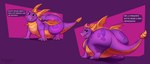 big_butt butt claws dialogue double_chin feral horn huge_butt looking_at_viewer looking_back looking_back_at_viewer male overweight overweight_feral overweight_male purple_body purple_eyes purple_scales scales solo speech_bubble tail talking_to_viewer text wings doritoderg activision mythology spyro_the_dragon spyro dragon mythological_creature mythological_scalie scalie 2024 7:3 absurd_res english_text hi_res multiple_images