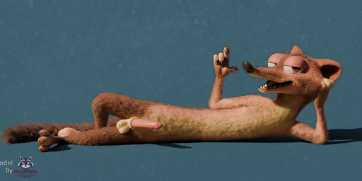 3_toes 4_fingers anthro balls black_nose brown_body brown_fur countershading erection feet fingers front_view fur genitals half-closed_eyes lying male narrowed_eyes nude on_side open_mouth penis pink_penis simple_background smile solo teeth text toes rasterraccoon disney zootopia duke_weaselton mammal mustelid musteline true_musteline weasel 3d_(artwork) absurd_res blender_(artwork) digital_media_(artwork) english_text hi_res watermark