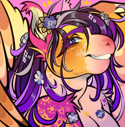 accessory anthro breasts diamonds_(suit) female flower flower_in_hair flower_on_head fur hair hair_accessory looking_at_viewer nude pink_body pink_fur plant simple_background smile smiling_at_viewer solo sparkles suit_symbol teeth wings yellow_body yellow_fur cinnamon_awita mythology chili_peeps draft_horse equid equine horse mammal mythological_creature mythological_equine pegasus hi_res icon trans_(lore) trans_woman_(lore)