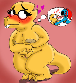 anthro belly belly_overhang big_breasts big_butt blush breasts buckteeth butt claws cleavage clitoris clothed clothing daydream duo eyewear female female/female genitals glasses licking_tongue making_out nipples non-mammal_nipples nude shortstack solo tail teeth thick_thighs thought_bubble toe_claws tongue tongue_wrap tonguing vulva crazy_8_animations deltarune undertale undertale_(series) alphys undyne animal_humanoid aquatic aquatic_humanoid dinosaur fish fish_humanoid humanoid monster prehistoric_species reptile scalie