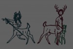 angry antlers arm_hair athletic body_hair breasts curious family female group hair hooves horn long_hair looking_at_viewer male melee_weapon nude polearm quadruped raised_tail scared short_hair short_tail side_view sketchy spear tail tattoo weapon young young_taur babyy cervine cervine_taur deer deer_taur mammal mammal_taur taur sketch father_(lore) mother_(lore) parent_(lore)