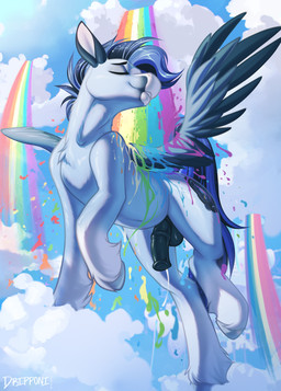 animal_genitalia animal_penis blue_body blue_fur blue_hair blue_tail bodily_fluids cloud dripping equine_genitalia equine_penis feral fur genital_fluids genitals hair majestic male medial_ring penis precum precum_drip rainbow rainbow_water solo tail wings dripponi hasbro my_little_pony mythology soaring_spirit_(nodamnbreaks) equid equine mammal mythological_creature mythological_equine pegasus 2026 hi_res
