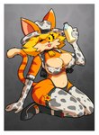 animal_print animal_print_bikini anthro armwear big_breasts bikini blep boots bra breasts cleavage clothed clothing cow_print cow_print_bikini cowbell cowboy_hat elbow_gloves female footwear fur gloves handwear hat headgear headwear kneeling legwear milk milk_container nipple_outline one_eye_closed orange_body orange_fur panties pattern_bikini pattern_clothing pattern_swimwear pose shoes simple_background sitting skimpy solo swimwear tail thigh_highs tongue tongue_out two-piece_swimsuit underwear roboticsteve ring_cats crimson_(roboticsteve) domestic_cat felid feline felis mammal 2024 absurd_res digital_drawing_(artwork) digital_media_(artwork) hi_res pinup