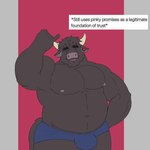 anthro bulge clothed clothing ear_piercing eyes_closed male musclegut muscular muscular_male piercing raised_finger raised_pinky smile solo text underwear underwear_only mckenzie_(artist) european_mythology greek_mythology minotaur_hotel mythology storm_(minotaur_hotel) bovid bovine mammal minotaur 1:1 english_text hi_res