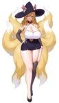 6_tails big_breasts blonde_hair bottomwear breasts cleavage clothed clothing dipstick_tail female hair hat headgear headwear huge_breasts markings multi_tail navel skirt solo tail tail_markings wide_hips witch_hat yellow_tail suruga_(xsurugax) animal_humanoid canid canid_humanoid canine canine_humanoid fox_humanoid humanoid mammal mammal_humanoid 4:7 absurd_res hi_res