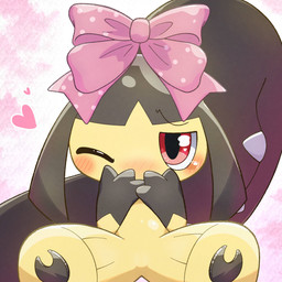 black_body blush bow_on_head covering covering_mouth covering_own_mouth covering_self female female_humanoid front_view gloves_(marking) heart_reaction looking_at_viewer markings multicolored_body one_eye_closed overbite red_eyes sitting solo two_tone_body yellow_body lucky777 nintendo pokemon generation_3_pokemon humanoid mawile pokemon_(species) 1:1 2026 absurd_res cel_shading digital_drawing_(artwork) digital_media_(artwork) hi_res shaded