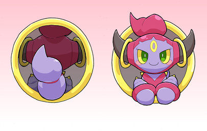 blush blush_stickers facial_markings forehead_markings gold_(metal) green_eyes head_markings hole_in_wall horn horn_jewelry horn_ring jewelry markings purple_body ring_(jewelry) smile solo through_wall yellow_sclera kageyama nintendo pokemon generation_6_pokemon hoopa hoopa_(confined) legendary_pokemon pokemon_(species) 2018 digital_media_(artwork)