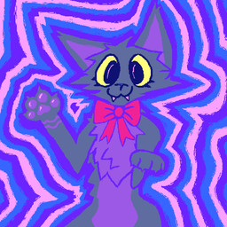 abstract_background ambiguous_gender anthro fangs fur looking_at_viewer purple_body purple_fur smile smiling_at_viewer solo teeth yellow_sclera demensa domestic_cat felid feline felis mammal 1:1 2024 half-length_portrait hi_res portrait