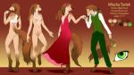 bare_breasts barefoot bottomwear breasts brown_background clothing dress duo feet female freckles front_view gradient_background green_bottomwear green_clothing green_eyes green_pants hair pants rear_view red_clothing red_dress red_hair simple_background solo standing tail text yellow_background yellow_rose iggi mischa_tavish canid canine canis domestic_dog mammal 16:9 absurd_res english_text hi_res multiple_images widescreen