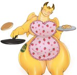 anthro apron apron_only banana breasts clothing cookware curvy_figure eyes_closed female flipping_pancake food fruit frying_pan kitchen_utensils non-mammal_breasts overweight pancake plant plate smile solo strawberry thick_thighs tools wide_hips wings yellow_body skwmt4 chiquita_(brand) mythology chiquita_(colarix) banana_dragon dragon elemental_creature flora_fauna food_creature living_fruit mythological_creature mythological_scalie reptile scalie