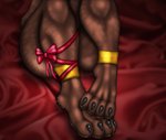 ambiguous_gender anklet anthro bed_sheet bedding black_claws brown_body brown_fur claws feet foot_focus foot_shot fur jewelry pawpads paws ribbons solo toe_claws sapaiake quest_for_glory shema ambiguous_species