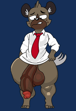 accessory anthro balls big_balls big_breasts big_butt big_penis biped bottomless bottomless_male breasts brown_body butt clothed clothing genitals glans huge_balls huge_breasts huge_penis humanoid_genitalia humanoid_penis male male_anthro necktie nervous nervous_face penis solo tail thick_thighs vein veiny_penis wide_hips spicynslim aggretsuko sanrio haida_(aggretsuko) hyena mammal